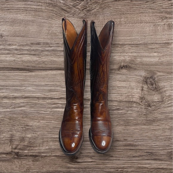 Vintage Lucchese  San Antonio Western Boots Womens 6B Tobacco Brown Goat Leather - Picture 2 of 11